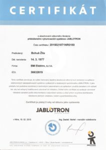 certifikát Jablotron - riadenie vykurovania