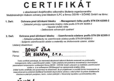 certifikát DEHN ŽILA Bohuš