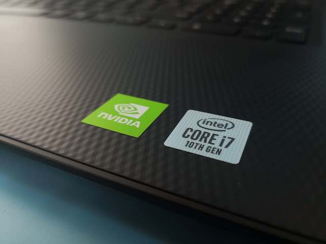 Nvidia and Intel Core i7 10th gen emblem on the laptop cover.