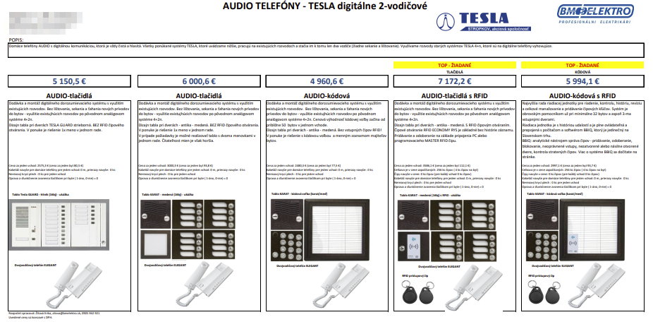 tabulka tesla domáce telefóny