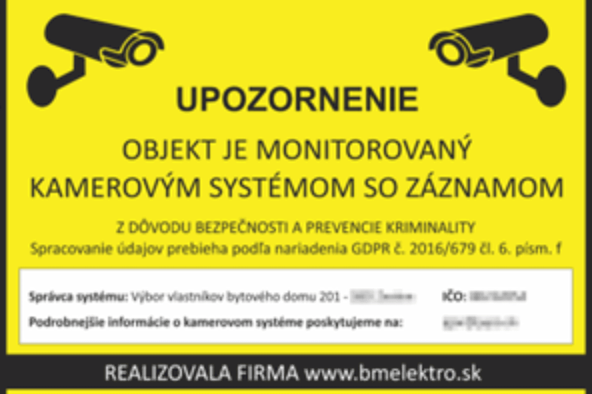 Vzor štítku pre upozornenie o monitorovaní objektu kamerami