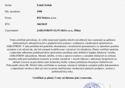 Certifikát JABLOTRON Mercury