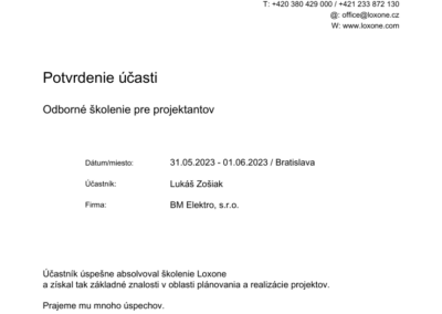 Certifikát LOXONE